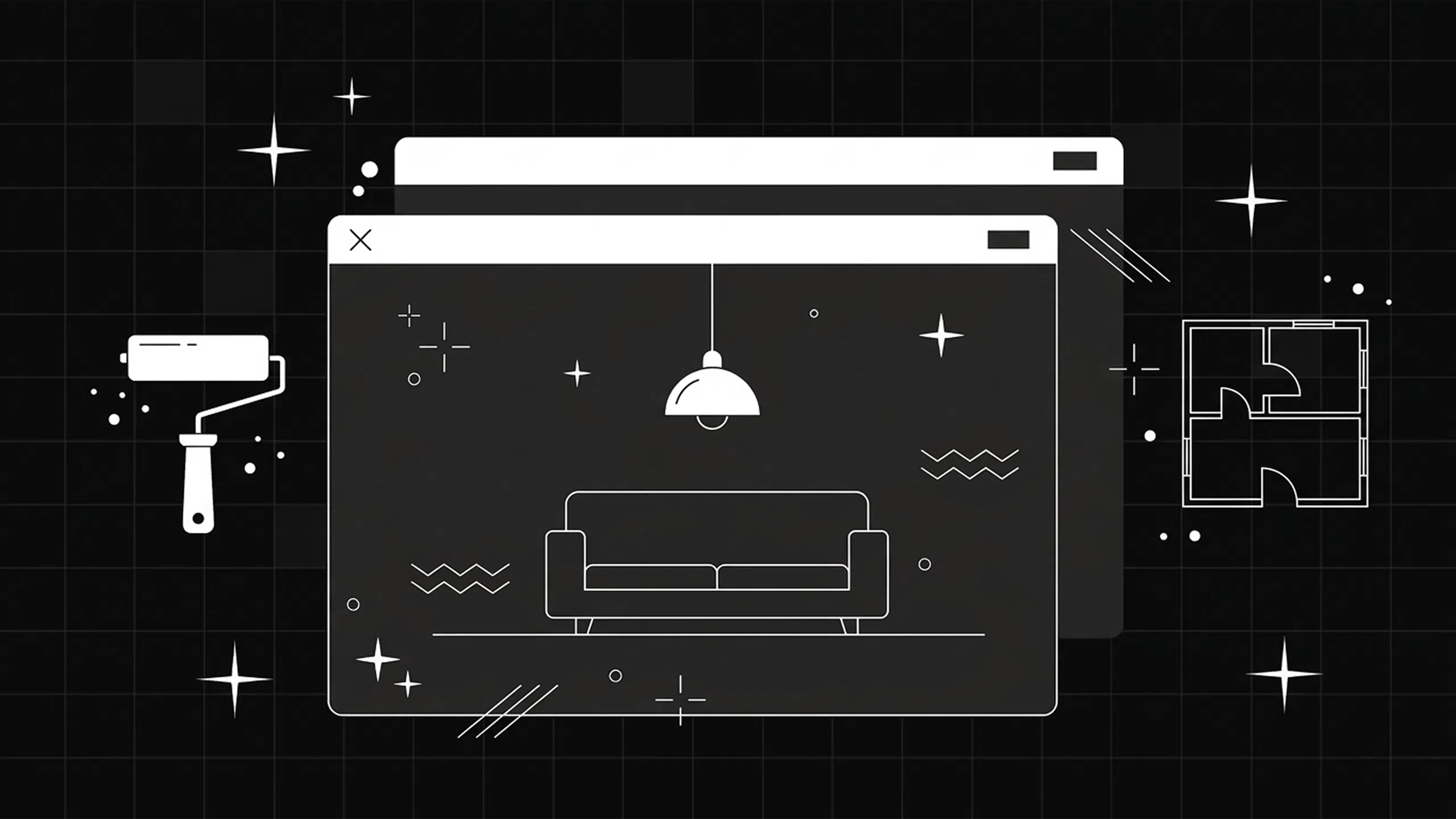 A modern interior design portfolio website displayed on a laptop, showcasing elegant residential projects with clean navigation and immersive imagery